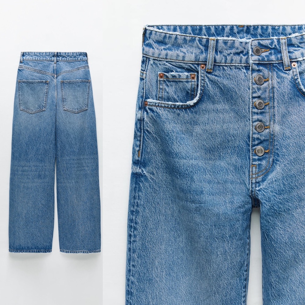 Zara Wide Leg Button Fly Jeans NWT